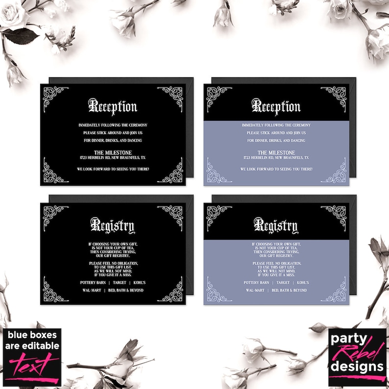Editable Wedding Invitation Black Wedding Invitation Gothic Wedding Invitation WS34 Hallowedding Halloween Wedding Wedding Template