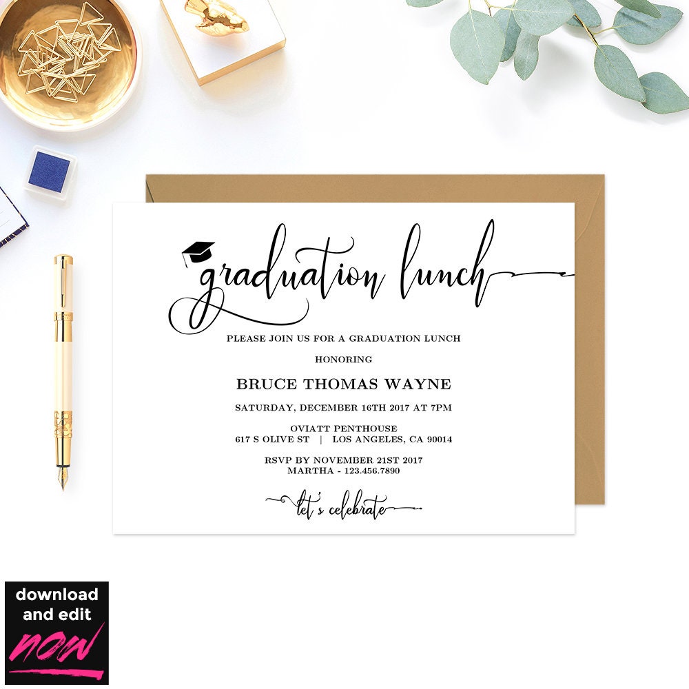 Graduation Lunch Party Invitation Template Graduation Instant Etsy