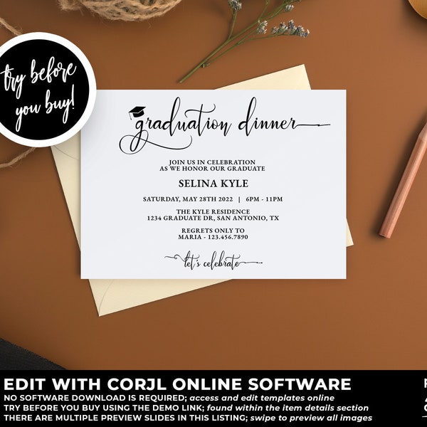 Printable Graduation Dinner Party Invitation Template, Grad Party, Graduation Dinner, Party Template, DIY Graduation Party, GD09