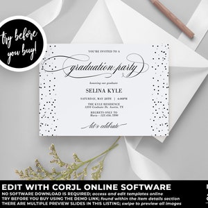 Graduation Party Invitation Template, Graduation Dinner, Graduation Lunch, High School Graduation, College Graduation, Corjl GD19