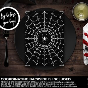 May include: A black and white spider web design with a spider in the center. The design is on a black background and is perfect for a Halloween party.
