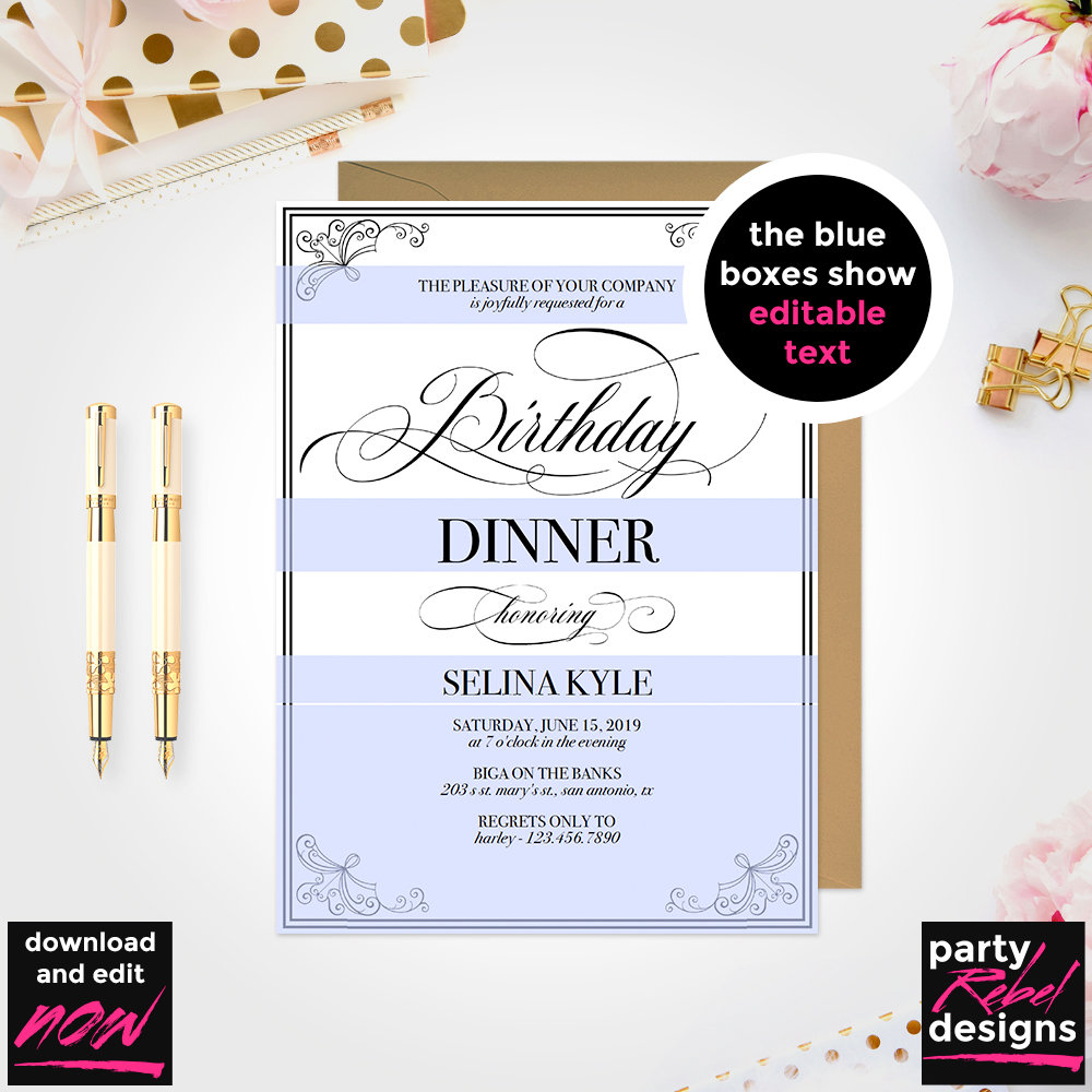 Birthday Dinner Invitation Birthday Party Invitation Instant Etsy
