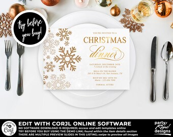 Christmas Dinner Invitation Printable Template, Christmas Invitation Template, Christmas Party Invitation, Holiday Invitation, Corjl, CM30