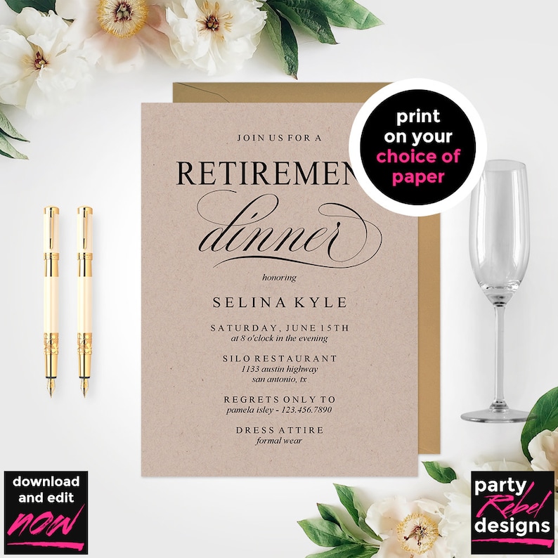 Retirement Dinner Invitation Printable Template Appreciation | Etsy