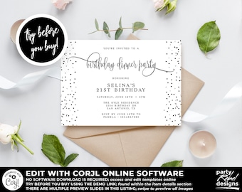 Birthday Dinner Invitation Template, Birthday Party, Birthday Invitation Instant Download, Editable Birthday Invitation, Birthday PDF, BD30