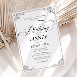 Elegant Birthday Dinner Invitation Template, Instant Download, Editable Template, DIY Corjl Invite, Classy Script Birthday Invitation, BD80