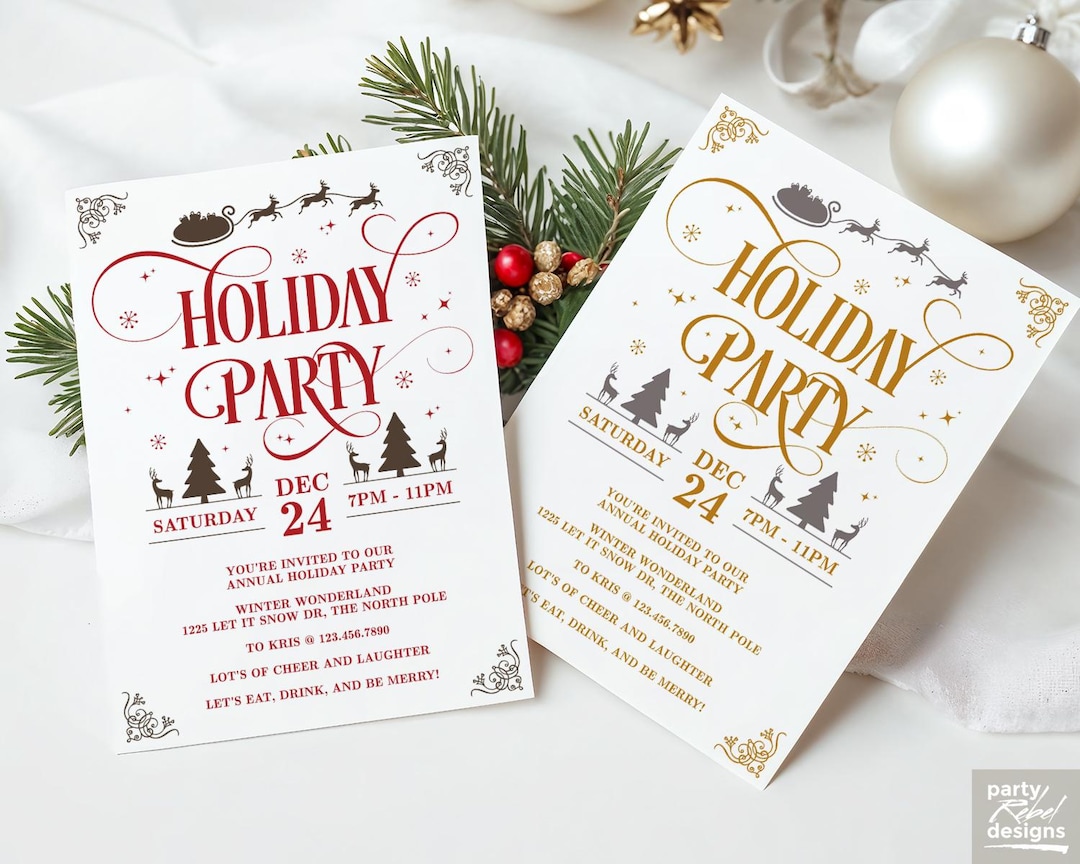 Minimal Holiday Party Invitation Printable Template, Instant Download, Editable Vintage ...