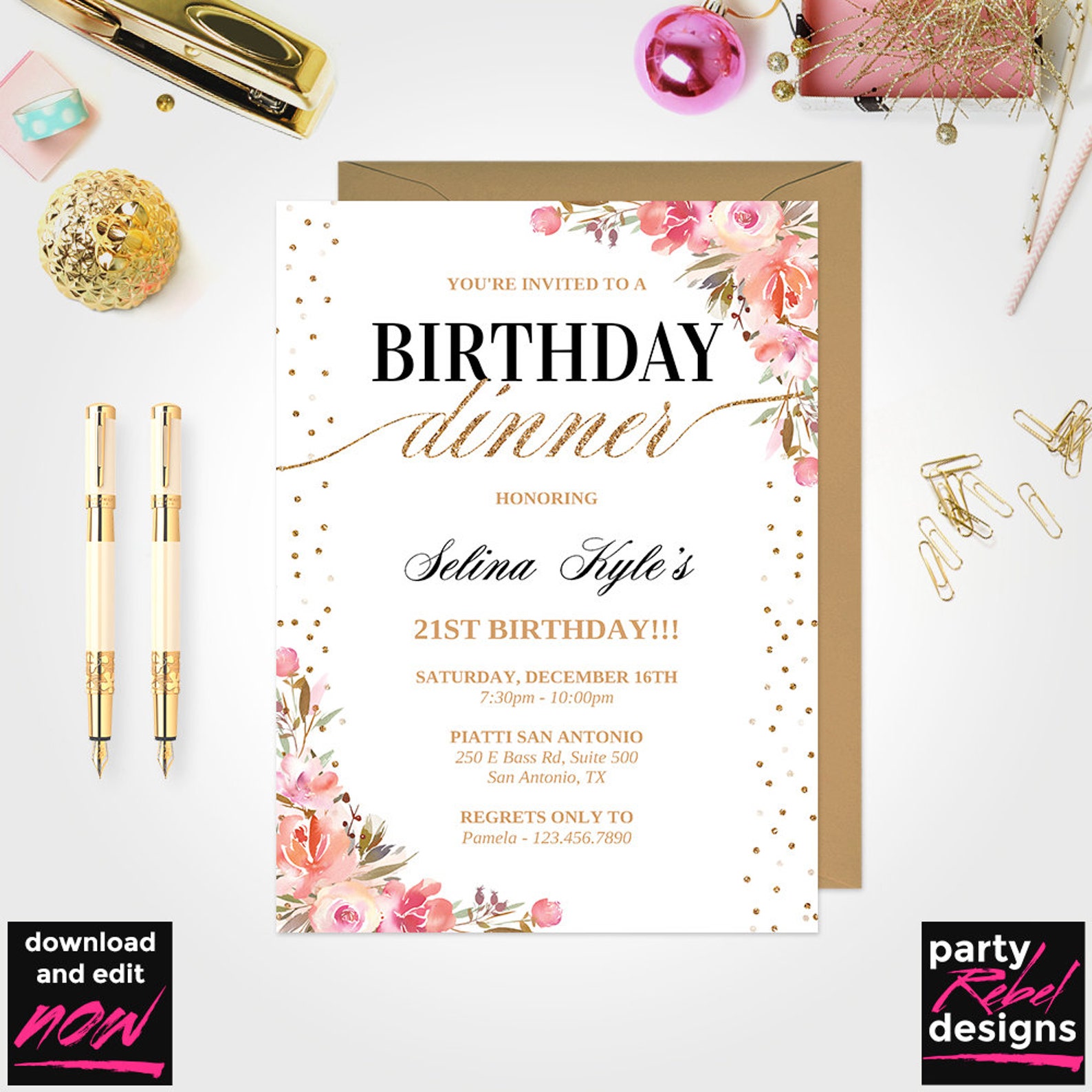 Birthday Dinner Invitation Floral Birthday Invitation - Etsy
