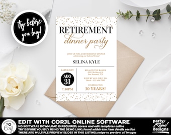 Retirement Dinner Invitation Printable Template, Appreciation Party Invitation, Retirement Party Invitation, Happy Retirement, Corjl DP07
