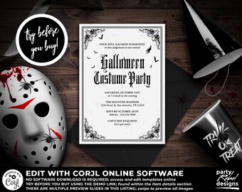 Halloween Costume Party Invitation Template, Halloween Invitation, Halloween Adult Party, Witch Party, DIY Halloween, HW18