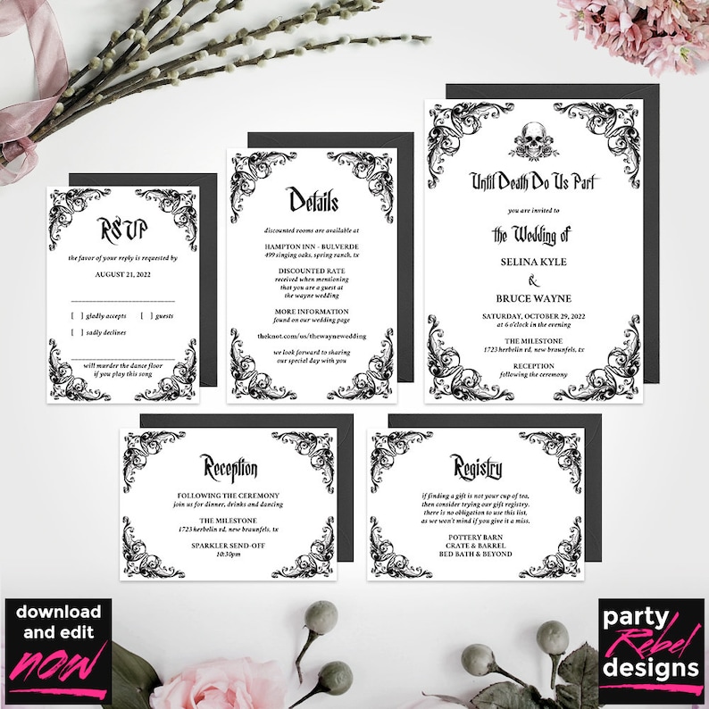 Gothic Wedding Invitation Halloween Wedding Rustic Wedding Etsy