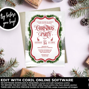 Christmas Party Invitation Printable Template, Christmas Party Template, Christmas Invitation, Editable Christmas Invitation, Corjl CM01