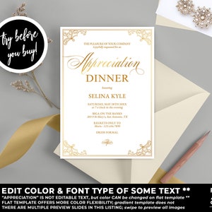 Appreciation Dinner Invitation Printable Template, Appreciation Party Invitation, Gold Dinner Invitation Template, Corjl DP16