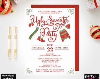 Ugly Sweater Party Invitation Printable Template, Christmas Party Template, Christmas Invitation, Editable Christmas Invitation, CM28