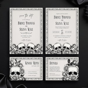 Gothic Wedding Invitation Suite Editable Instant Download Templates, Moody Macabre Vintage Goth Death Save the Date Halloween Wedding, WS01
