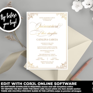 Quinceañera Invitation Instant Download, Mis Quince, Gold Quinceañera, Printable Quinceañera, Quince, English Quinceañera Invitation, QC78