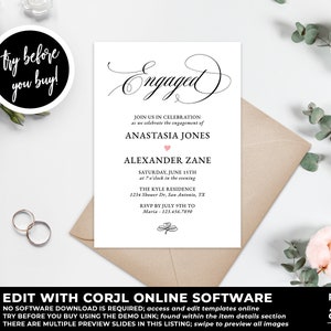 Classic Engagement Invitation Template, Save the Date Invitation, Engagement Dinner, Modern Engagement Invitation, Calligraphy, Corjl EG01