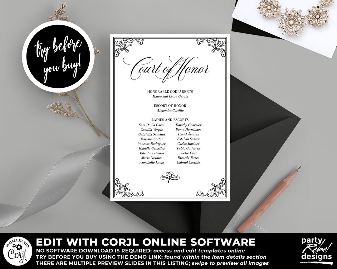 Quinceañera Court of Honor Invitation Template Quinceañera Enclosure Quinceañera Court of Honor Invitation Template Quinceañera Enclosure