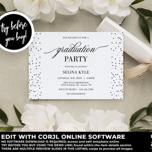 Graduation Party Invitation Template, Graduation Dinner, Graduation Lunch, High School Graduation, College Graduation, Corjl GD03