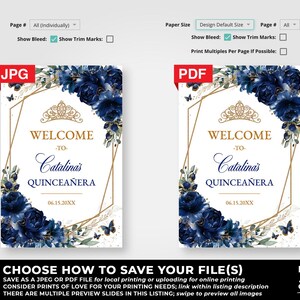 Navy Blue Floral Quinceañera Welcome Sign Editable Template, Gold Quinceañera Poster, Mis Quince Años, Watercolor Floral Birthday Sign, QC24 bild 4