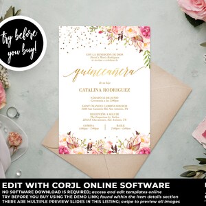 Quinceañera Invitation Template, Mis Quince, Floral Quinceañera Invitation, DIY Quinceañera Invitation, Quinceañera Instant Download, QC73