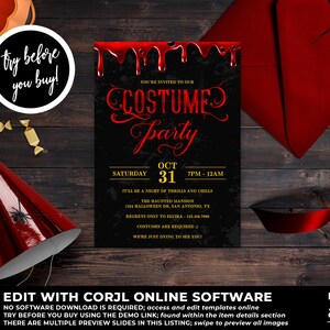 Halloween Costume Party Invitation Printable, Halloween Invitation, Halloween Template, Bloody Invitation, Editable, Witch Party, HW12