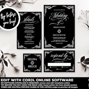 Vintage Gothic Wedding Invitations, Halloween Wedding, Goth Wedding, Black Wedding, Dark Wedding Invitation, Hallowedding, Gothic, WS37