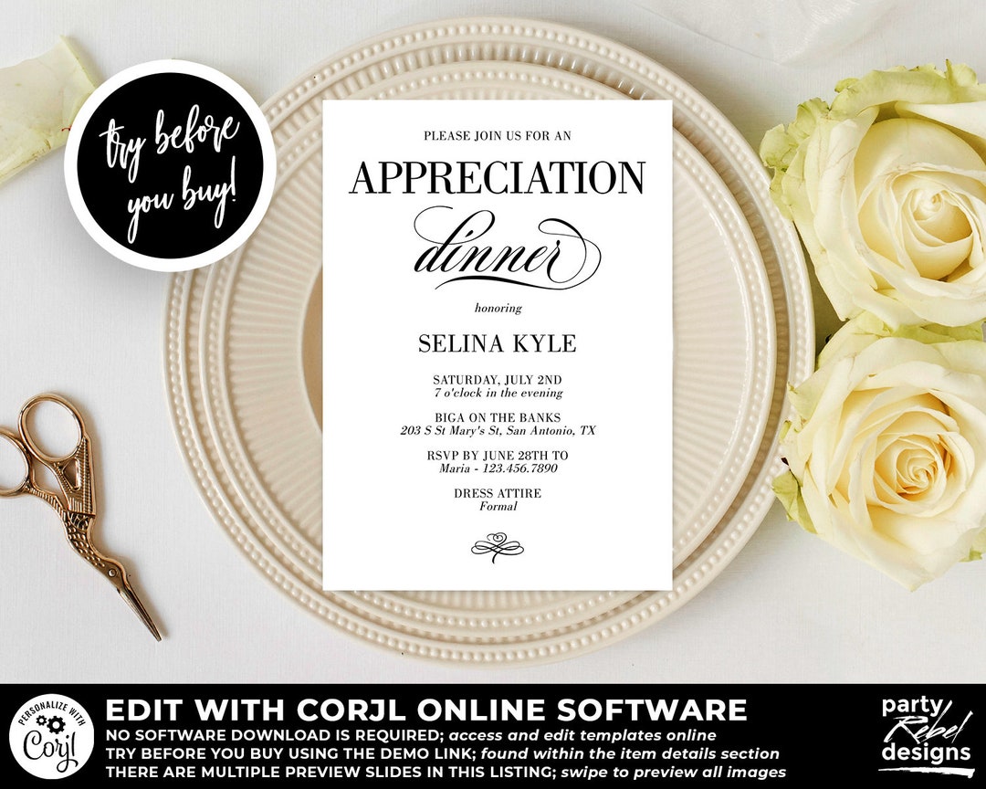 Appreciation Dinner Invitation Template, Appreciation Party Invitation