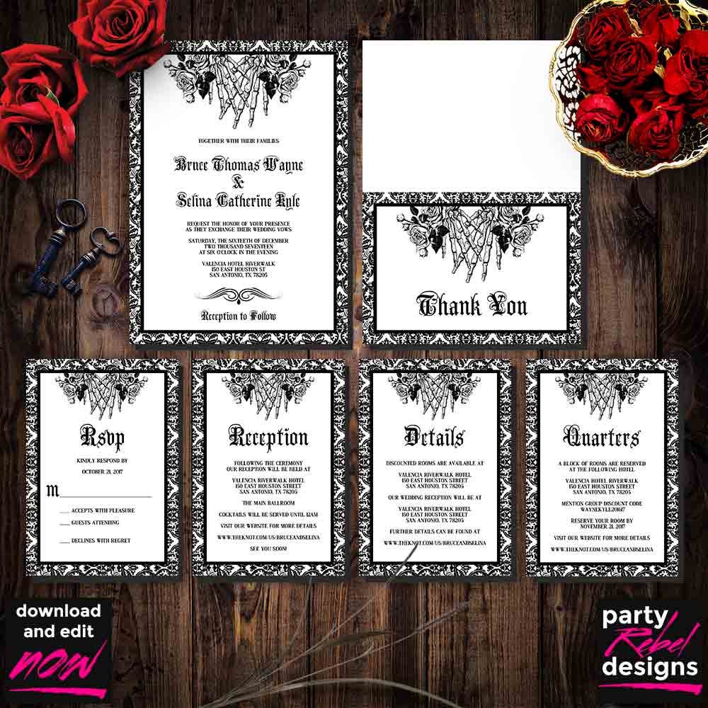 Vintage Gothic Wedding Invitation Halloween Wedding Rustic