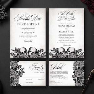 Gothic Wedding Invitation Suite Editable Instant Download Templates, Moody Macabre Vintage Goth Death Save the Date Halloween Wedding, WS02