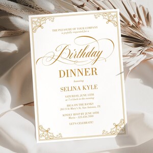 Editable Gold Classy Birthday Dinner Invitation Template, Instant Download PDF, DIY Corjl Invite Template, Elegant Script Invitation, BD80