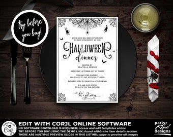 Halloween Party Invitation Printable, Halloween Dinner Invitation, Halloween Template, Halloween Costume Party, Editable Halloween, HW11