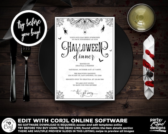 Halloween Party Invitation Printable, Halloween Dinner Invitation, Halloween Template, Halloween Costume Party, Editable Halloween, HW11