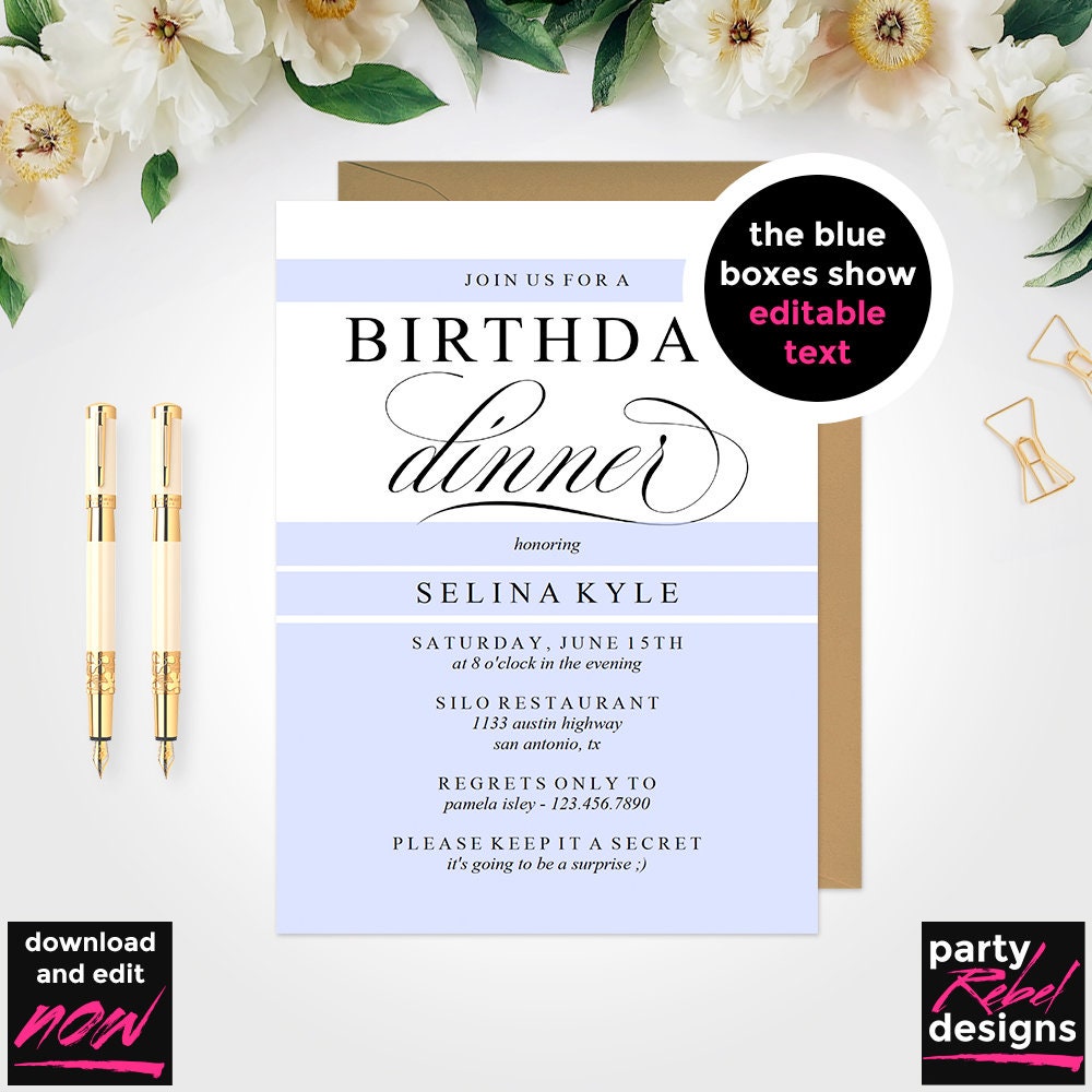 Birthday Dinner Party Invitation Instant Download Birthday | Etsy