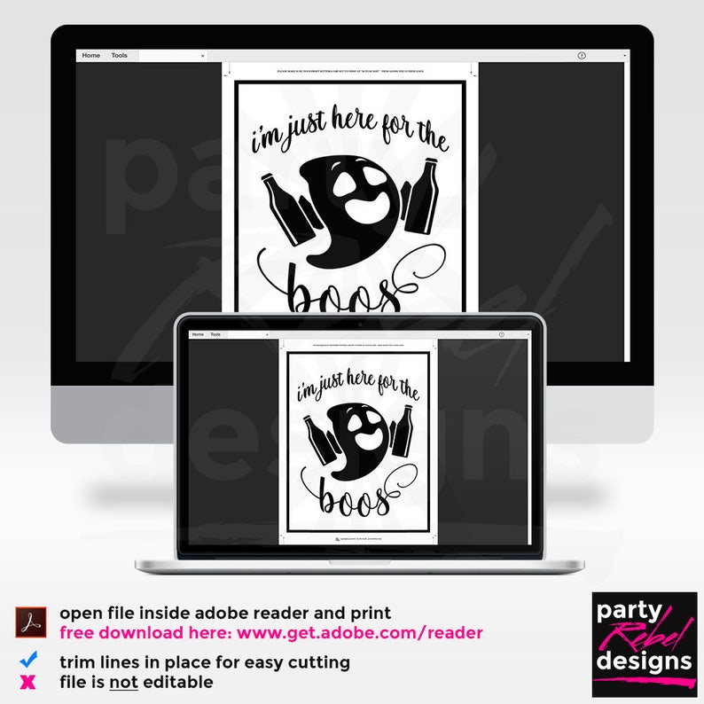 I'm Just Here For the Boos, Halloween Table Sign, Ghost, Boo, Wine Table Sign, Drinking Table Sign, Printable Table Sign, Black, TBS03 image 3