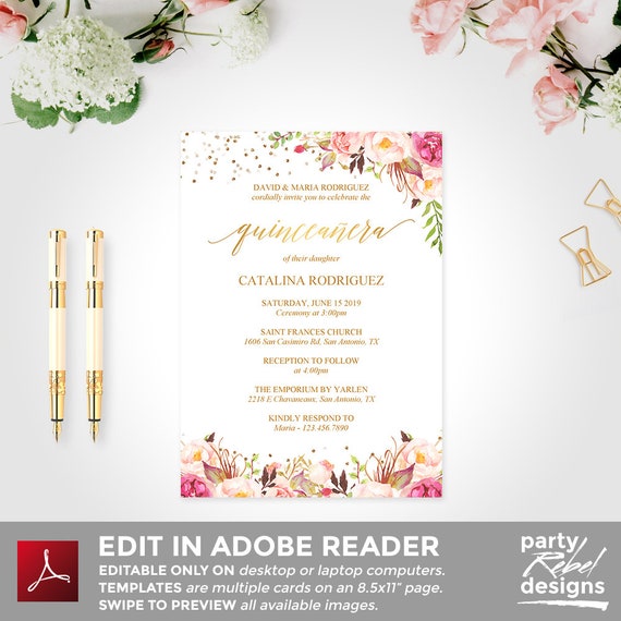 quinceañera invitation template mis quince floral quinceañera invitation diy quinceañera invitation quinceañera instant download bd73 quinceanera invitations templates