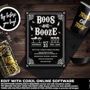 Halloween Party Invitation Printable, Boos and Booze, Halloween Invitation, Halloween Costume Party, Witch Party, DIY Halloween, HW14