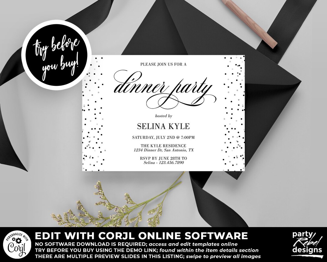 Dinner Party Invitation Template Printable, Birthday Dinner Party ...