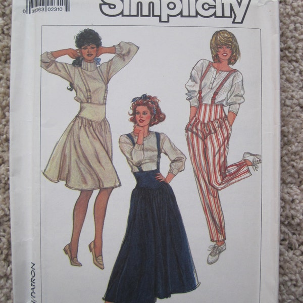 UNCUT Misses Suspender Skirt in Two Lengths and Pants - Simplicity Pattern 8186 - Vintage 1987