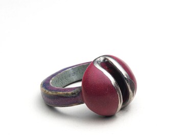 Handmade Porcelain Ring with White Gold Luster