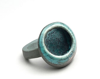 Handmade Porcelain Ring: White-Gold Luster Ceramic Jewelry