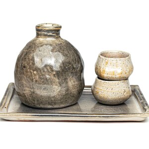 Sake set. Sake. Ceramic. Barware. Dinnerware. Japanese aesthetic. Bottle. Tray. Set. Drink.