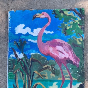 WOOD SIGN Vintage flamingo sign wall art retro paint by number flamingo oldflorida art beach decor florida ocean tropical flamingo wall art