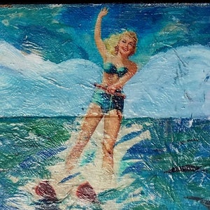 WOOD SIGN  water skiing sign vintage welcome to the lake sign welcome lake décor cottage wood sign bathing beauty summer art waterskiing art