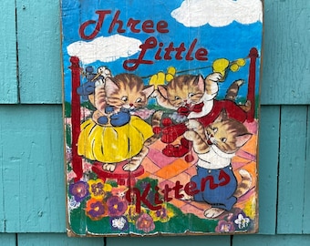 WOOD SIGN Three little kittens Vintage Nursery Rhyme Mother goose Baby's room childs room decor baby's nursery kittens shower gift