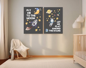 Space Nursery Art Prints, Moon Rocket, Planets (Digital Download)