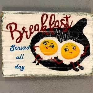 WOOD SIGN Breakfast sign vintage egg art diner decor kitchen decor food art breakfast sign restaurant art eat fun breakfast art diner art