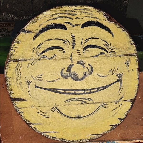 WOOD SIGN Vintage wood moon sign Man on Moon smiling moon dance by the light of the moon  Moon art moon dance moon sign moon light round