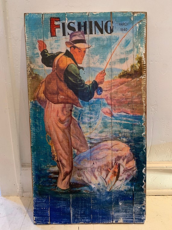 WOOD SIGN Vintage Fly Fish Wood Sign Fly Fishing Sign Lake House
