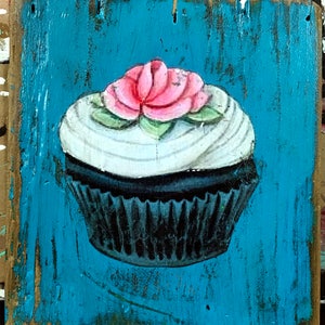 WOOD SIGN  Cupcake vintage wood sign bakery sign cake sign kitchen decor baking decor food art cooking art culinary art girls room wall art